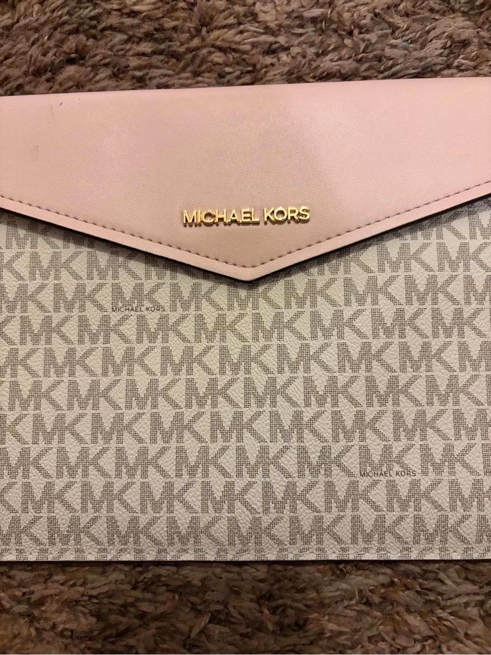 Michael Kors Pink and Beige MK Logo Clutch - Picture 2 of 5